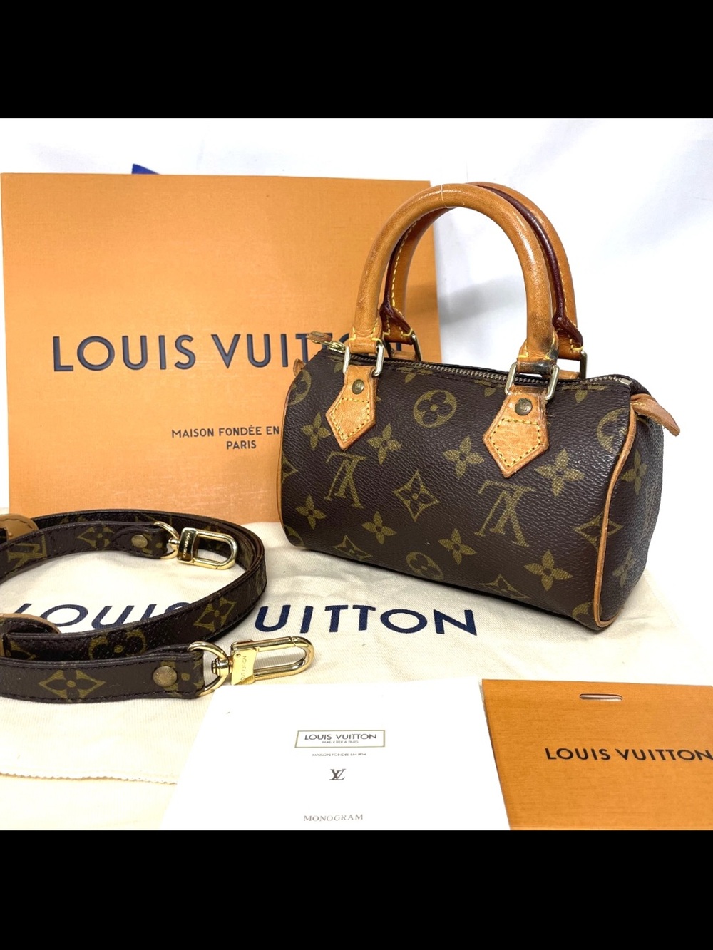 Louis Vuitton Brown Monogram Mini Speedy with Tan Trim